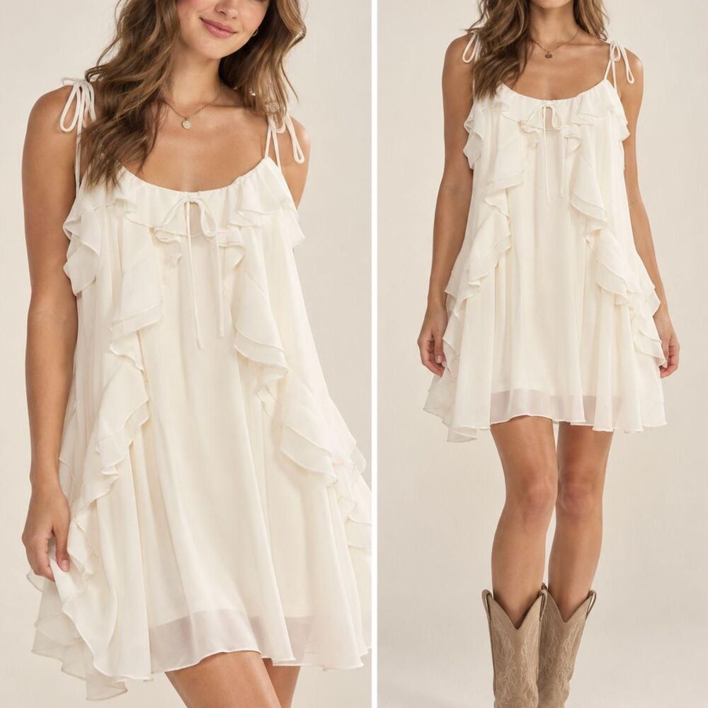 Wild Fable White Ruffle Spaghetti Strap Mini Dress Womens Size XL NWT